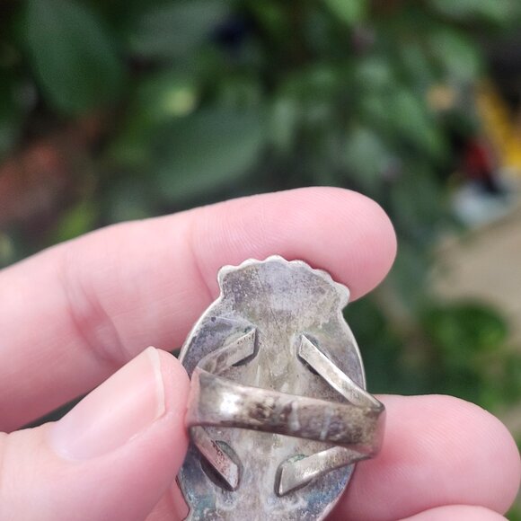 Carole Ring / Vintage Silver Hand Painted Floral Porcelain Ring, Size 7 - Picture 4 of 8